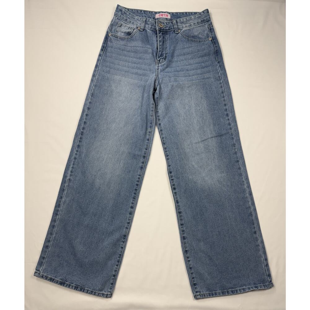 TRTR blue wide-leg jeans high waist washed effect Sz 5 cotton blend